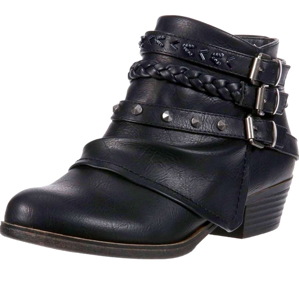 Black leather studded booties